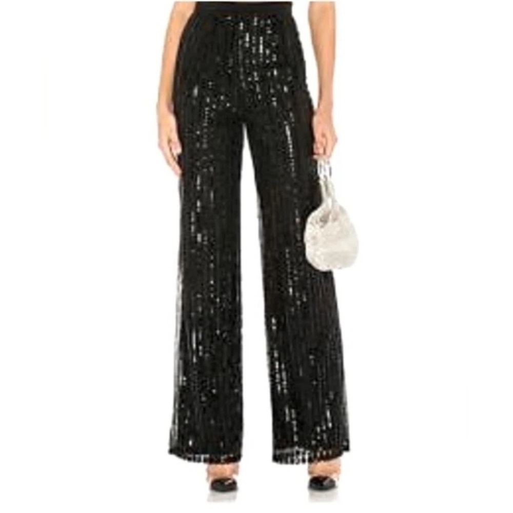 Tory Burch Women's Black Silk Sequin Wide Leg Dress Pant Party Size 4